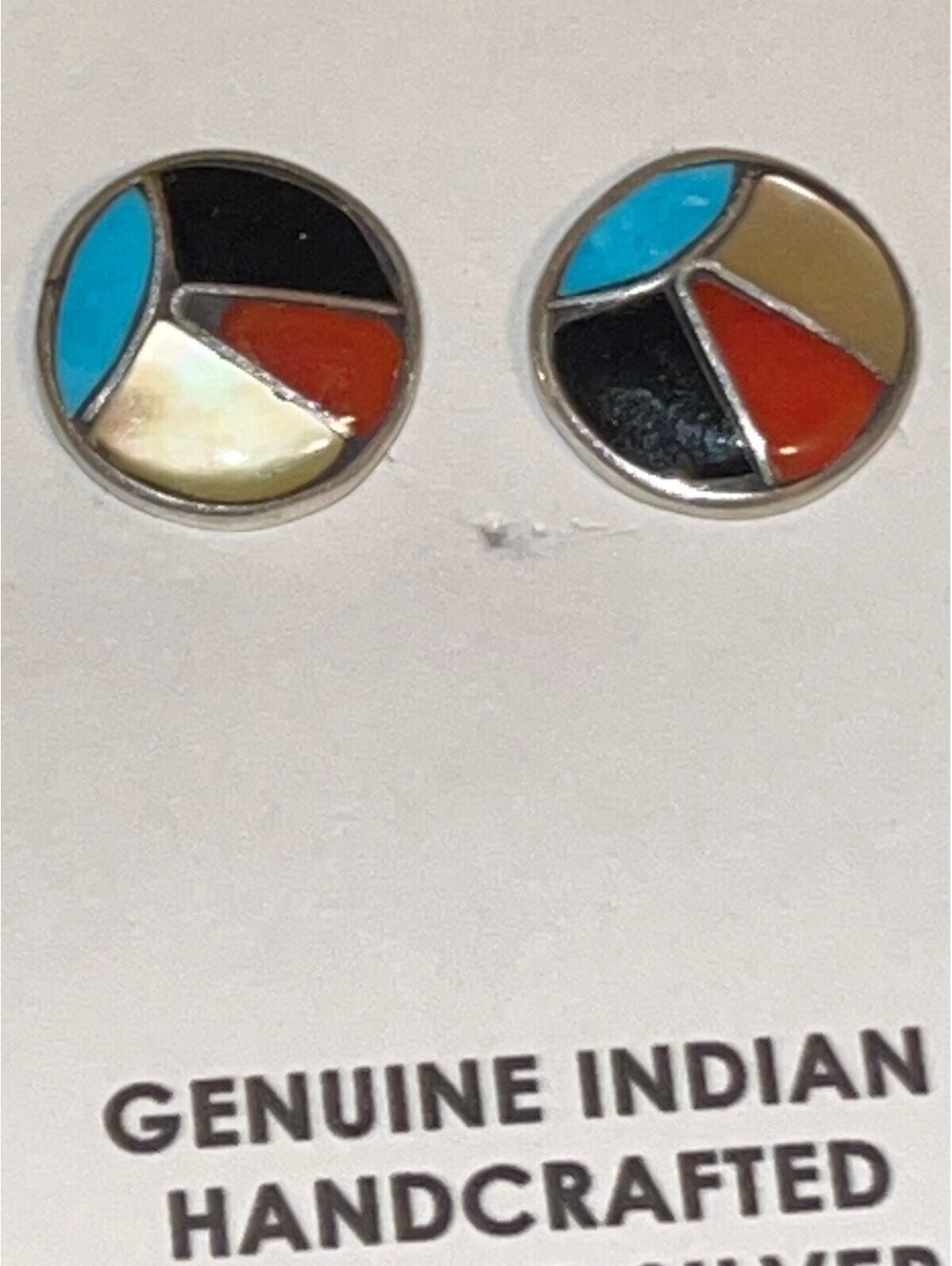 Zuni handmade sterling silver inlay multi stone cluster earrings